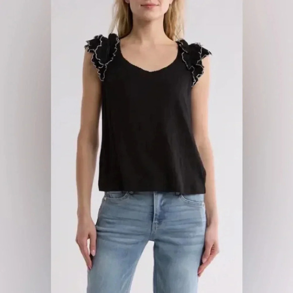 Democracy Tipped Ruffle‎ sleeve Knit Shirt Large - Picture 1 of 5